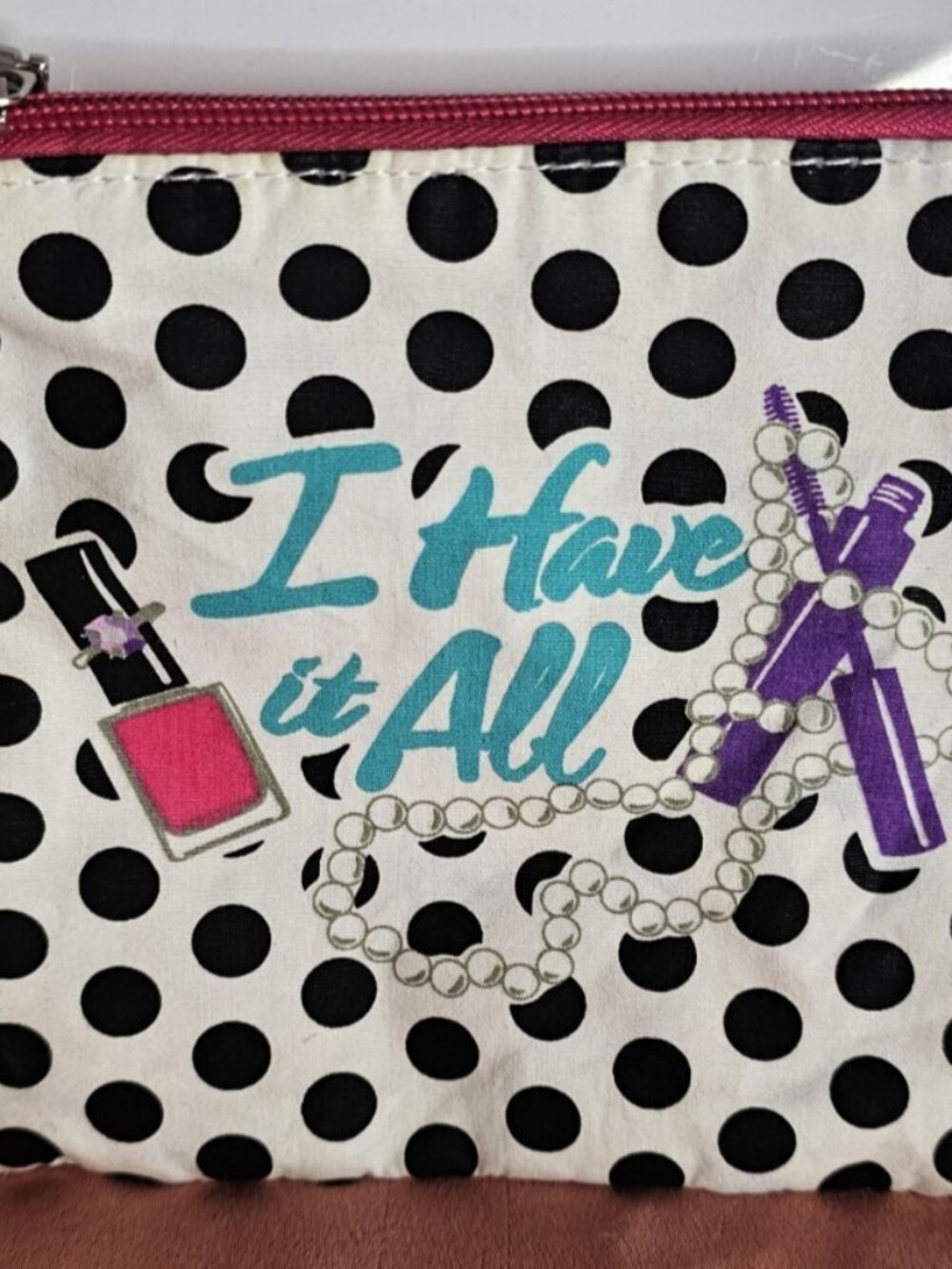 Beauty 360 Makeup Bag Black and White Polka Dots Pouch
